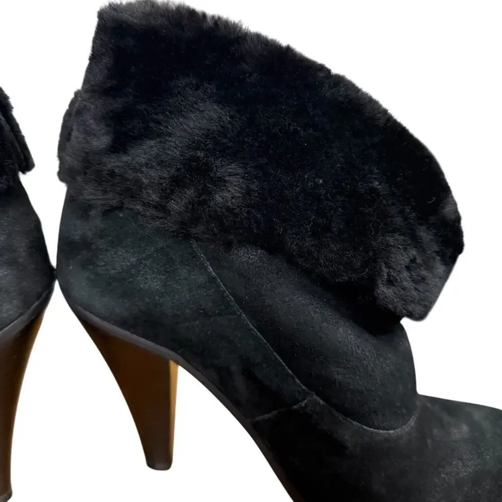 Steve Madden Mayb Faux Fur Trim High Heel Suede Leather Boots Booties sz 10 M